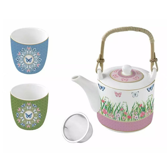 SPRING PARADE TEAPOT & 2 CUPS