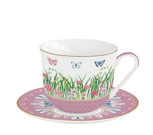 SPRING PARADE SET OF 2 CUPS AND SAUCERS IN A GIFT BOX