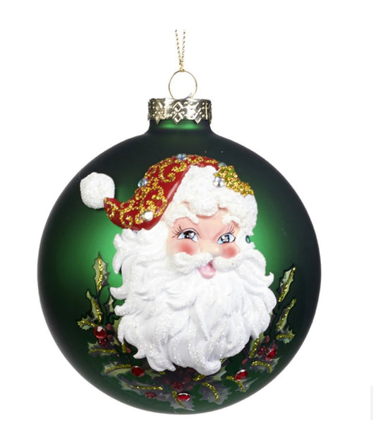 Kerstboom hanger kerstman hoofd bal groen 12 cm