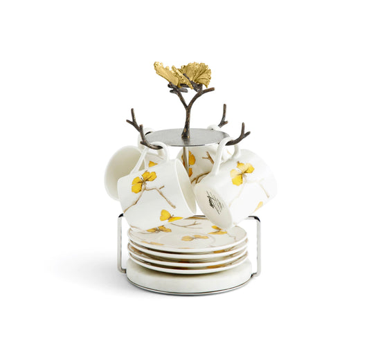 Michael Aram Butdterfly Ginkgo Gold Demitasse Set - Set of 4 with Sta